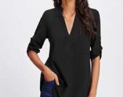 Roll Tab Sleeve Curved Hem Longline Top