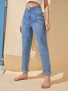 Roll Up Leg Ruched Zipper Fly Jeans