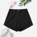 Roll Up Straight Leg Denim Shorts