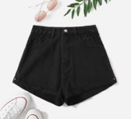Roll Up Straight Leg Denim Shorts