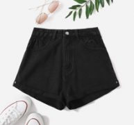 Roll Up Straight Leg Denim Shorts