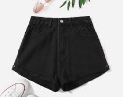 Roll Up Straight Leg Denim Shorts