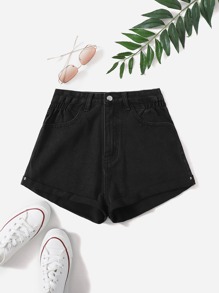 Roll Up Straight Leg Denim Shorts