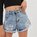 Rolled Hem Ripped Denim Shorts