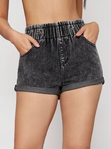 Rolled Hem Straight Leg Denim Shorts