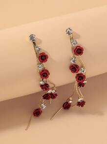 Rose Decor Long Strip Drop Earrings