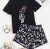 Rose & Skeleton Print Tee & Shorts PJ Set