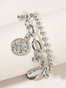 Round Charm Layered Bracelet 1pc