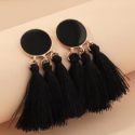 Round Charm Tassel Drop Earrings