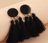 Round Charm Tassel Drop Earrings