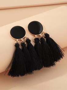 Round Charm Tassel Drop Earrings