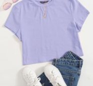 Round Neck Crop Solid Tee