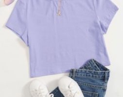 Round Neck Crop Solid Tee