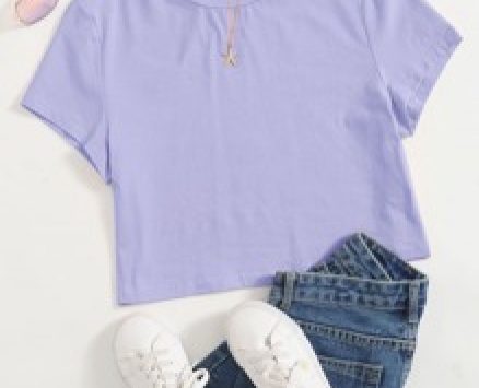 Round Neck Crop Solid Tee