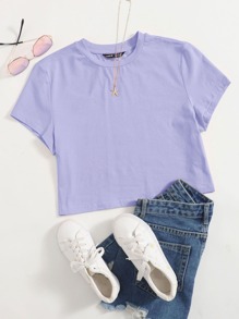 Round Neck Crop Solid Tee