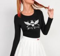 Round Neck Skull & Slogan Graphic Bodysuit