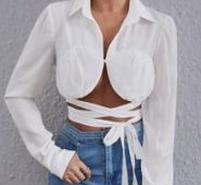 Ruched Bust Crisscross Tie Front Blouse