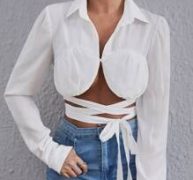 Ruched Bust Crisscross Tie Front Blouse