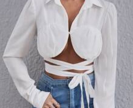 Ruched Bust Crisscross Tie Front Blouse