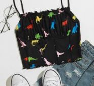 Ruched Bust Seam Front Dinosaur Print Cami Top