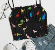 Ruched Bust Seam Front Dinosaur Print Cami Top