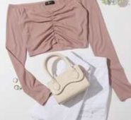 Ruched Detail Crop Bardot Top