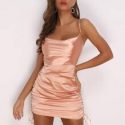 Ruched Drawstring Knot Satin Dress