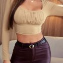 Ruched Long Sleeve Cropped Tee