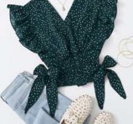 Ruffle Armhole Shirred Hem Polka-dot Top