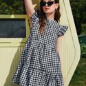 Ruffle Armhole Tiered Hem Gingham Dress