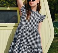 Ruffle Armhole Tiered Hem Gingham Dress