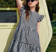 Ruffle Armhole Tiered Hem Gingham Dress