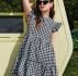 Ruffle Armhole Tiered Hem Gingham Dress