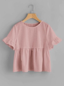 Ruffle Cuff Solid Smock Top