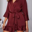 Ruffle Hem Belted Satin Robe