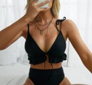 Ruffle Hem Triangle High Waisted Bikini Swimsuit
