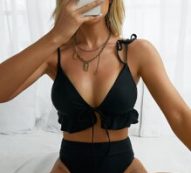 Ruffle Hem Triangle High Waisted Bikini Swimsuit