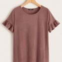 Ruffle Sleeve Solid Tee