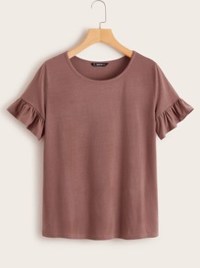 Ruffle Sleeve Solid Tee