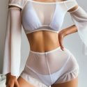 Ruffle Trim Bardot Lingerie Set With 1pair Oversleeves Without Bra & Panty