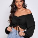 Ruffled Off-the-Shoulder Ruched Crop Top