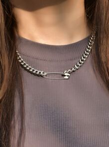 Safety Pin Detail Chain Necklace