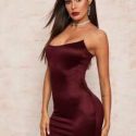 Satin Bodycon Dress With Rhinestone Strap