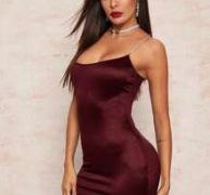 Satin Bodycon Dress With Rhinestone Strap