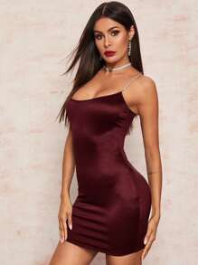 Satin Bodycon Dress With Rhinestone Strap