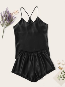 Satin Cami Top With Shorts PJ Set