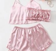 Satin Cami Top With Tube & Frill Trim Shorts Night Set