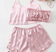 Satin Cami Top With Tube & Frill Trim Shorts Night Set
