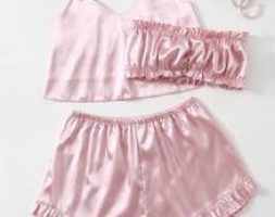 Satin Cami Top With Tube & Frill Trim Shorts Night Set