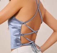Satin Lace-Up Cropped Cami Top